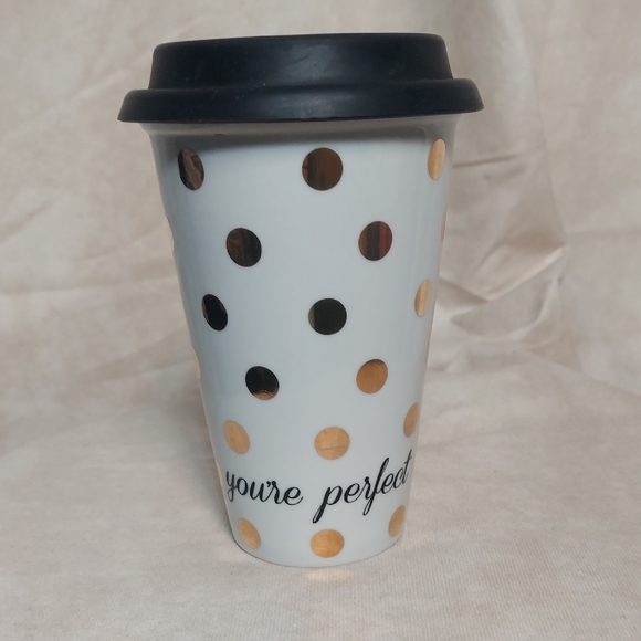 Rosanna Other - Rosanna "You're Perfect" Gold Polka Dot Commuter Mug
